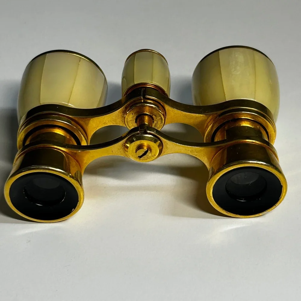 Vintage Jason 3x France Opera Glasses Mother of Pearl Style Gold Tone Binoculars